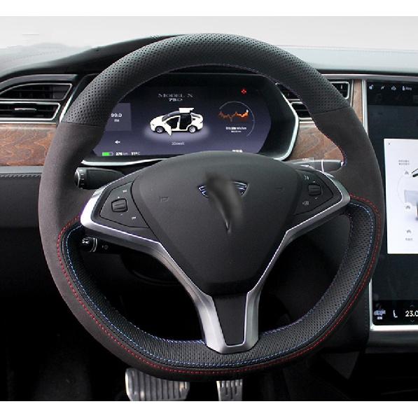 Для Tesla modelS model X Model 3 DIY кожаный замшевый чехол на руль, чехол на колесо автомобиля, интерьер