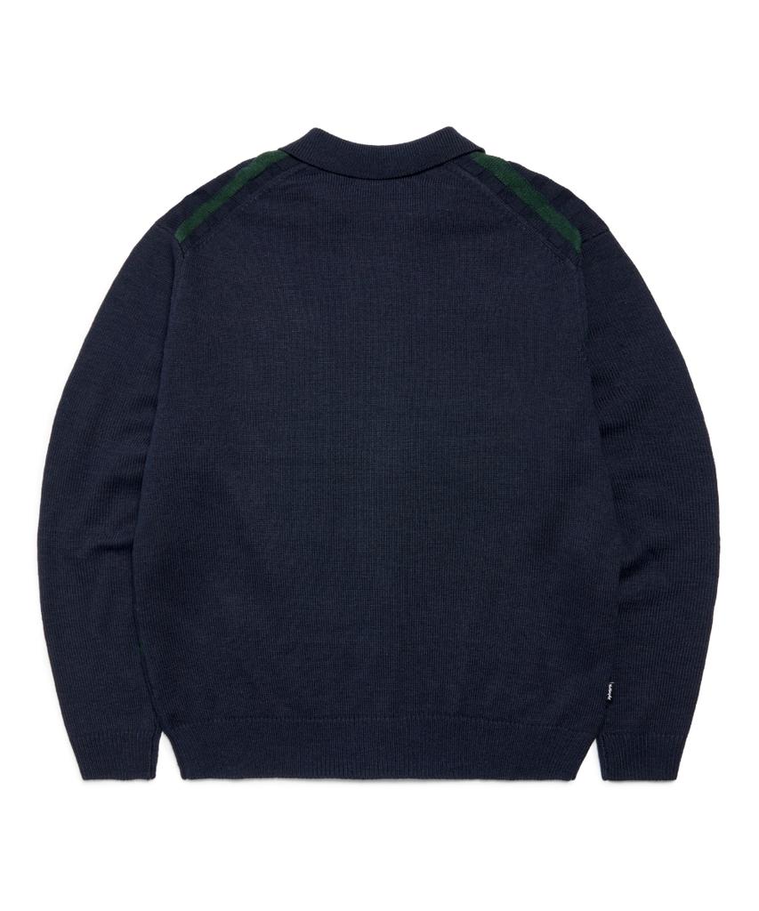MARK GONZALES Angel Stripe Polo Knit Cardigan - Navy