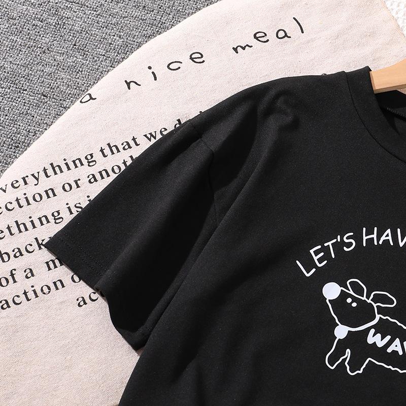 Костюм для девочек, летняя детская одежда, новый топ с короткими рукавами и рисунком в виде мультяшных букв + повседневные шорты с принтом зебры, костюм из двух частей