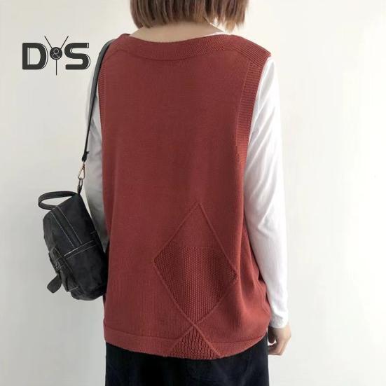 Женский вязаный жилет с V-образным вырезом без рукавов, однобортный теплый жилет, однотонный свободный крой, трикотажные майки с карманами