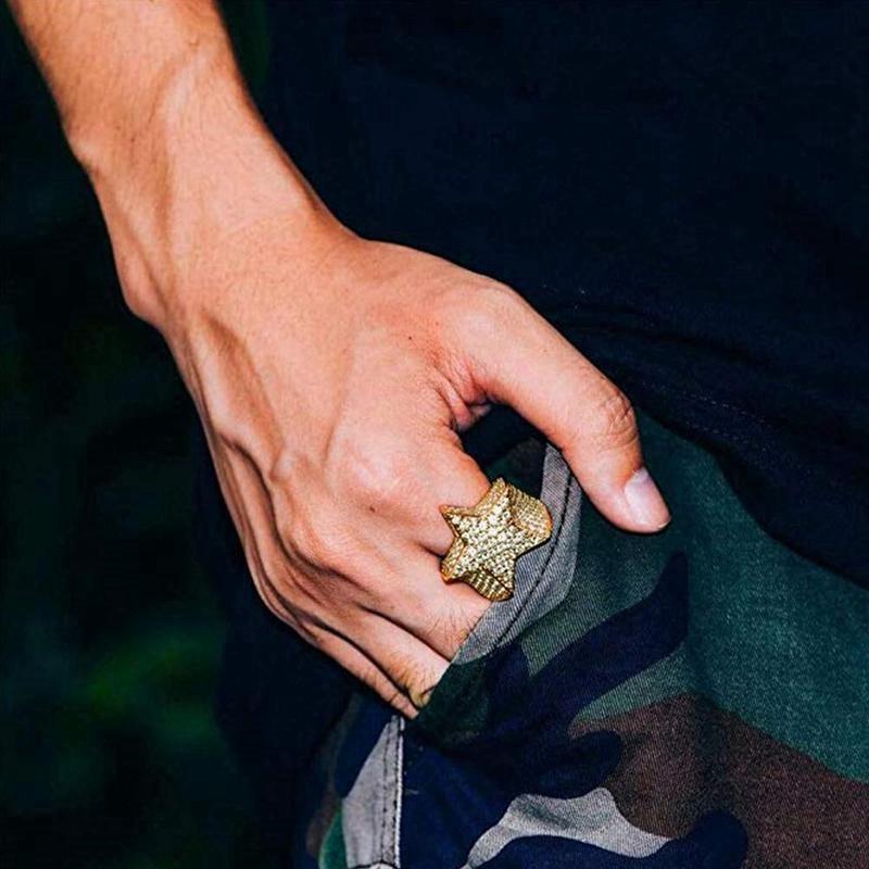 Кольца в стиле хип-хоп с пятью звездами, стразами, цирконами, пентаграммами