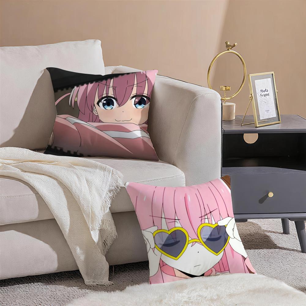 Retro Anime BOCCHI THE ROCK Cushion Cover Pillowcase Short Plush Invisible zipper Room Sofa Cushion Cover