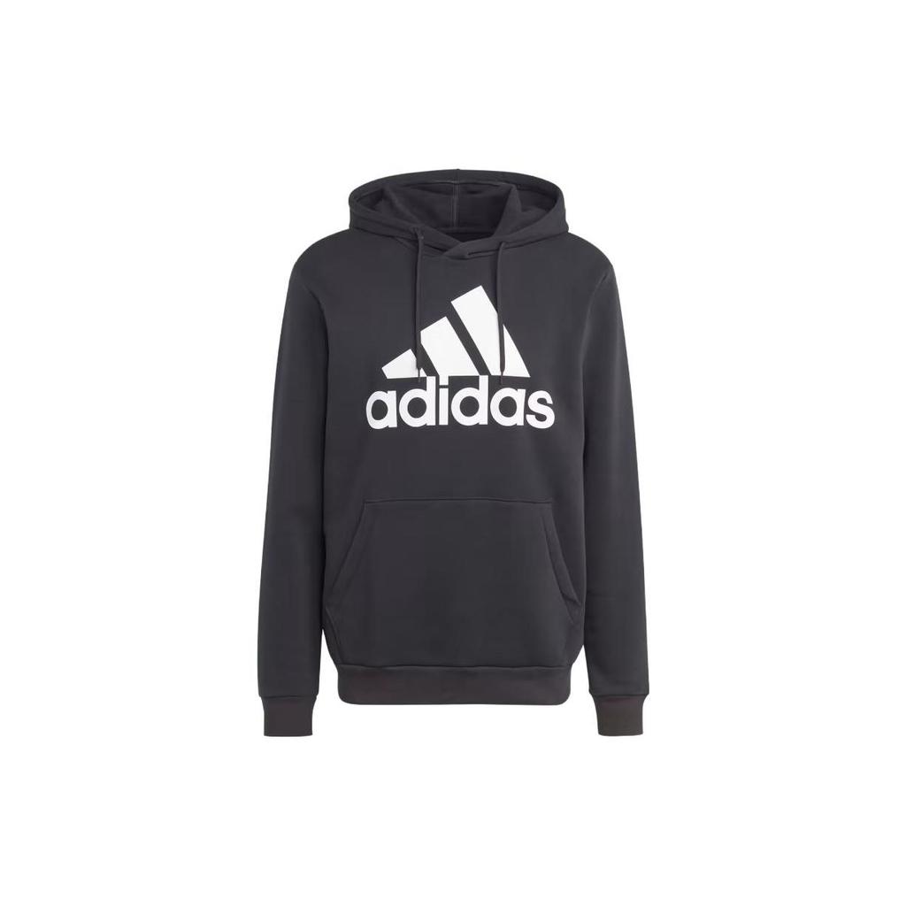adidas Мужская толстовка с капюшоном Essentials из флиса с большим логотипом Черный/Белый IB4024