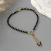 SHIXIN Exquisite Elegant Black Acrylic Beaded Tassel Pendant Chokers Necklace Women Trendy Metal Clavicle Chain Wedding Jewelry