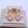 Новые роскошные серьги-капли в форме сердца с розовым цирконием для женщин, модные серьги с искусственным жемчугом, ювелирные изделия, свадебные аксессуары