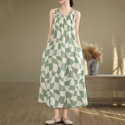 Новое винтажное платье без рукавов больших размеров для женщин, повседневное свободное длинное летнее платье