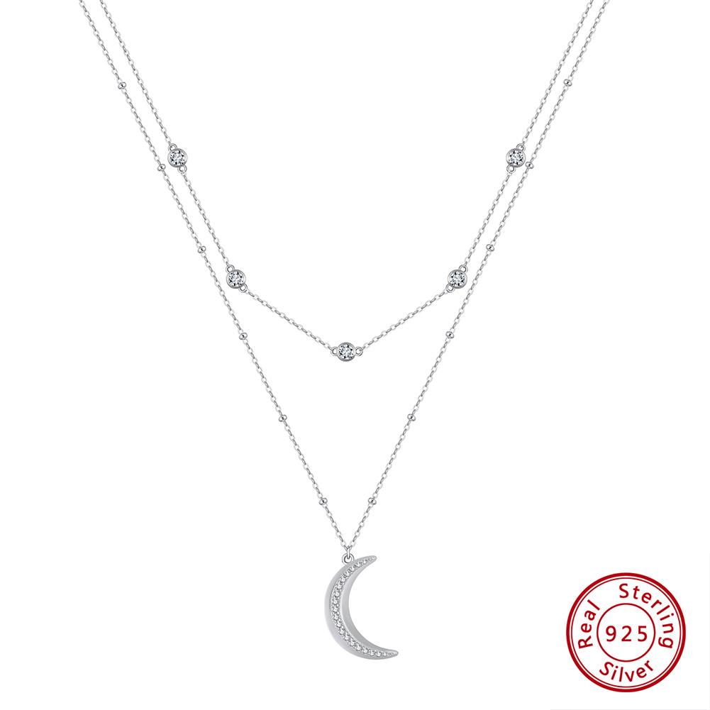 ORSA JEWELS Двойной Чокер на Ключицы 925 Пробы Стерлинговое Серебро Кулон-Луна для Женщин Вечеринка Ювелирные Изделия Подарок BQN12