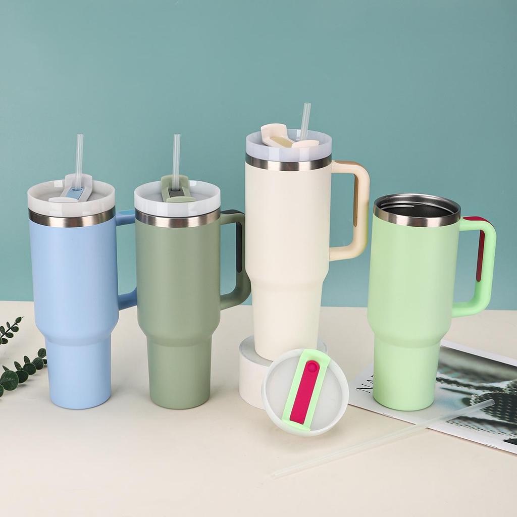 Термокружка дорожная из нержавеющей стали 40 унций с ручкой и соломинкой