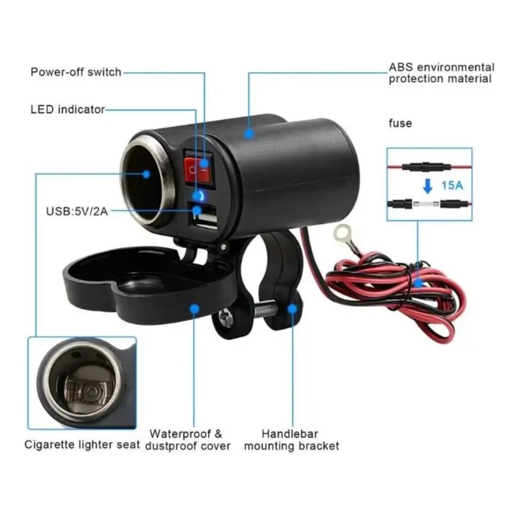 12 В USB-зарядное устройство для руля мотоцикла, водонепроницаемое гнездо прикуривателя с выключателем для мобильных телефонов, планшетов, GPS