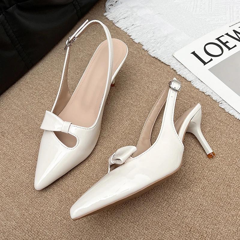 2025 Современные Офисные Женские Туфли Красные Свадебные Без задника Остроносые Украшение Бабочка Женские Босоножки на Высоком Каблуке Туфли-лодочки