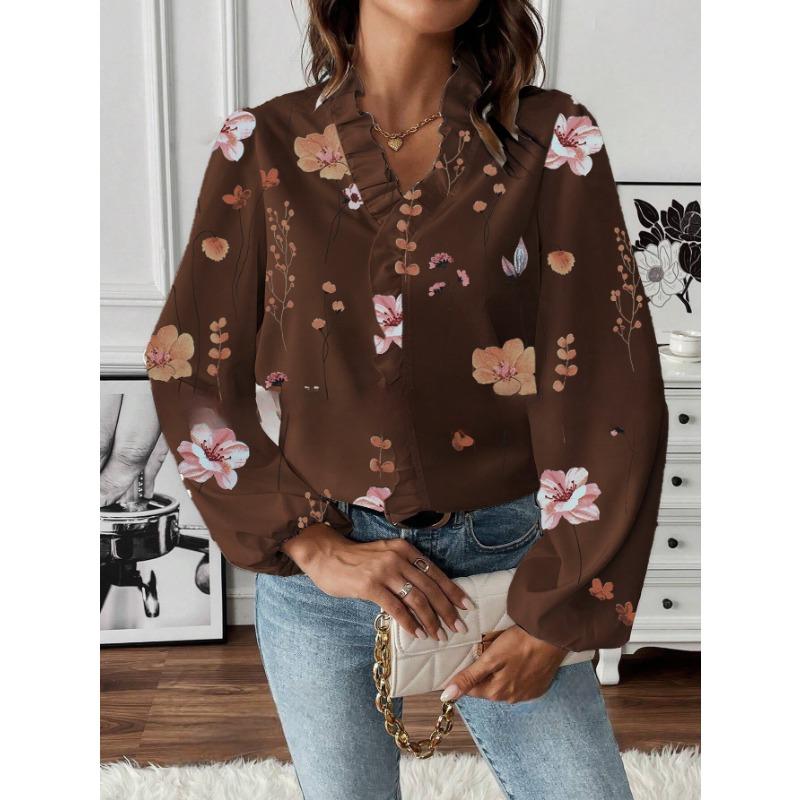 Spring Autumn Lotus Leaf Edge Shirt Women's Long Sleeve Shirt