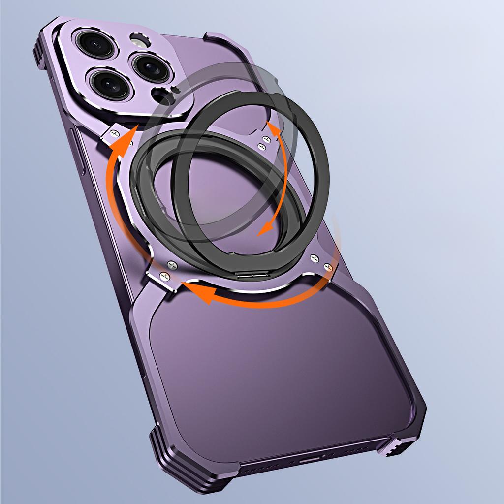 Чехол-подставка для iPhone 14 Pro Безрамочный металлический бампер Чехол для телефона Совместимый с MagSafe