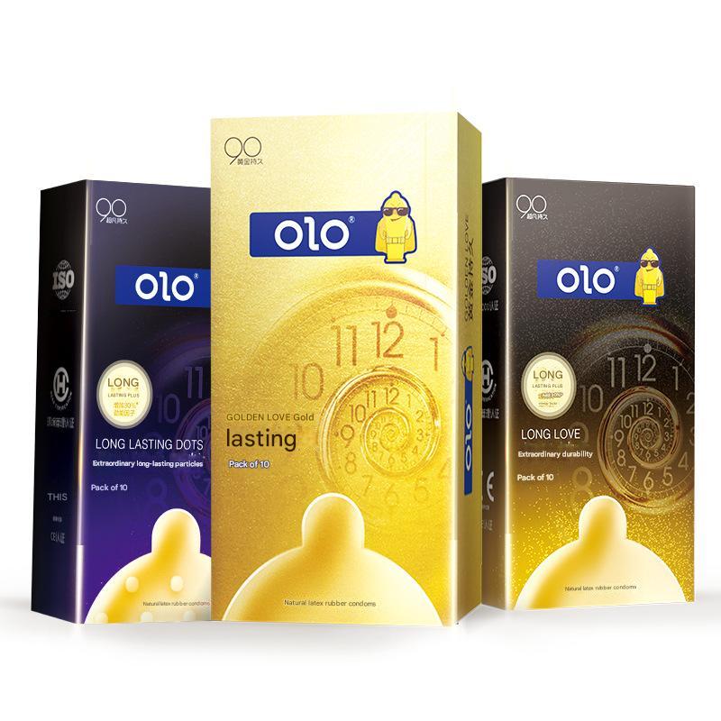 OLO Ultra Long Lasting Latex Condoms 10 Pack with Hyaluronic Acid & Wolf Teeth Particles for Hotel Family Planning Use