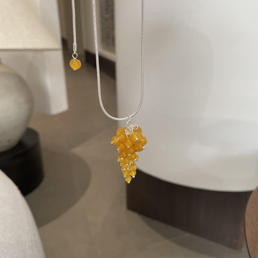 Jewelry Grape Cluster Necklace Silver Pearl Grape Sweater Chain Grapes Pendant Necklace  Gift