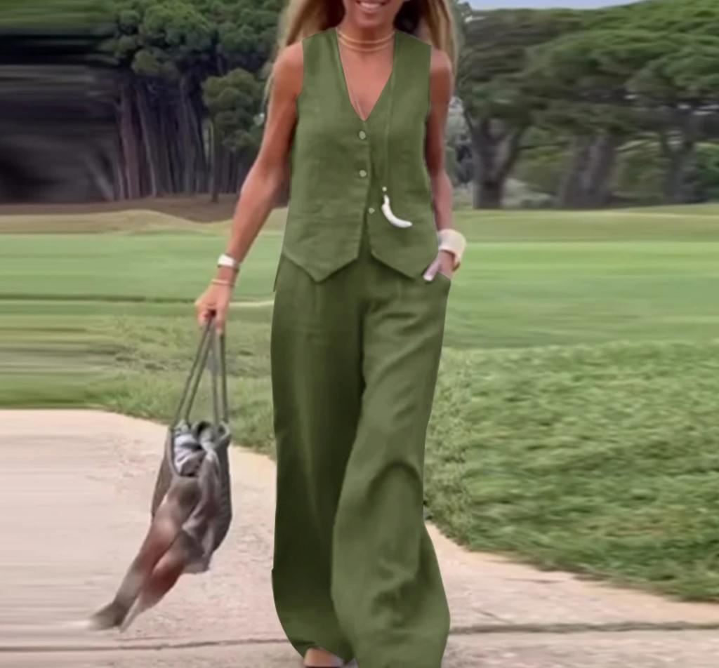 Повседневная повседневная одежда, женский жилет без рукавов и брюки, комплект из двух предметов