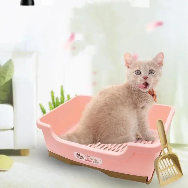 Двухслойный сосновый кошачий туалет Лоток для кошачьего туалета Защита от разбрызгивания Котенок Собака Кролик Пластиковый туалет Ночной горшок Чистящие принадлежности Кошачий ночной горшок