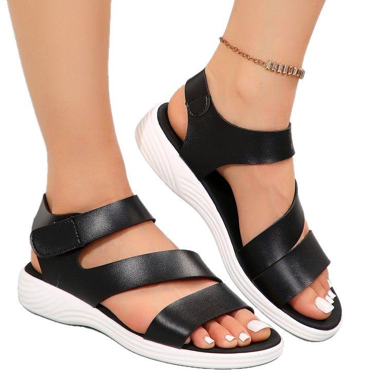 Внешняя торговля 2024 года, лето, однотонные, круглые, однотонные, с застежкой-липучкой, европейские, красивые, женские, сандалии на платформе большого размера