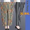 XL-8XL женские брюки летние брюки для пожилых людей свободные девятые брюки прямые брюки мамины брюки с цветочным принтом брюки для толстой бабушки