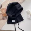 Soft Solid Balaclava Beanie Winter Women Warm Knit Hat Pile Caps Button Ear Protection Tie Pullover Hat Gift