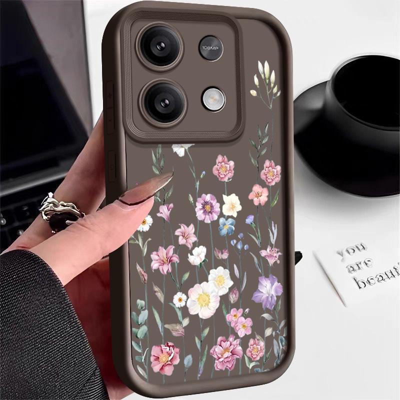 Мягкий матовый чехол для телефона с цветочным узором для Xiaomi 14T 13T Poco F6 X6 Pro Redmi Note 14 Pro 13 12 11 10 TPU противоударный защитный бампер для объектива