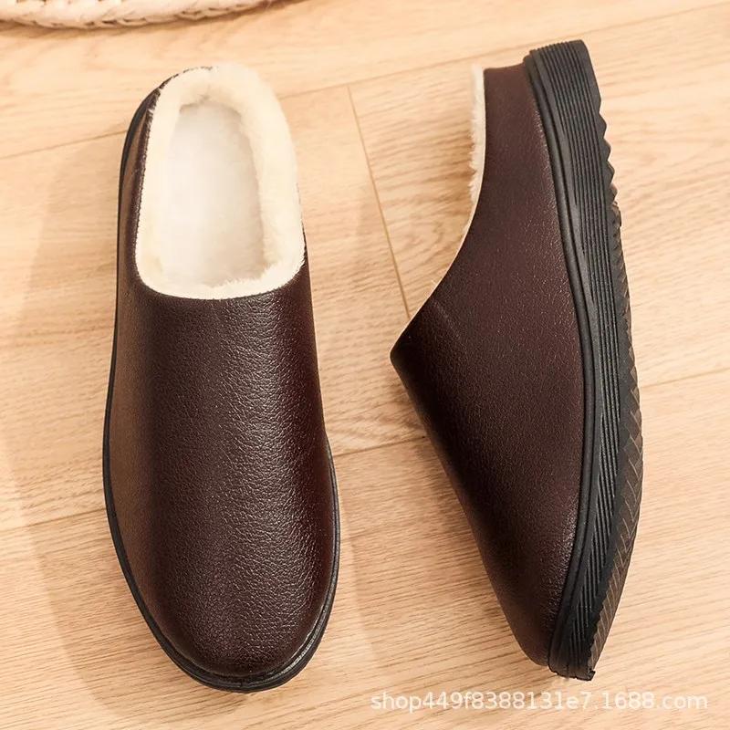 Модные зимние мужские домашние тапочки 2024 года, мягкие и утолщенные теплые хлопковые туфли, мужские тапочки с полиуретановой поверхностью, водонепроницаемые, Ciabatte Uomo