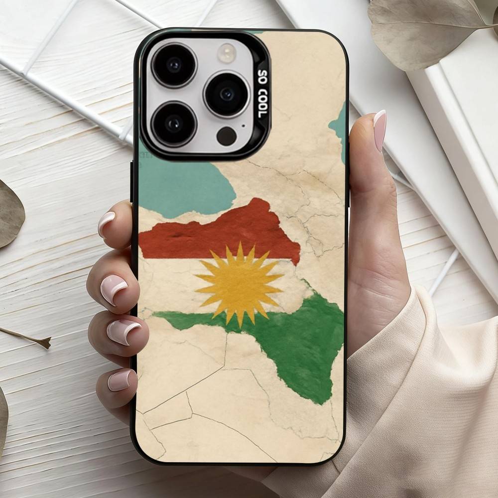 Kurdistan Flag M-Mobile Phone Case For iPhone17,16,15,14,13,12,11 Plus,Pro Max Black Candy Silver Plated Cover