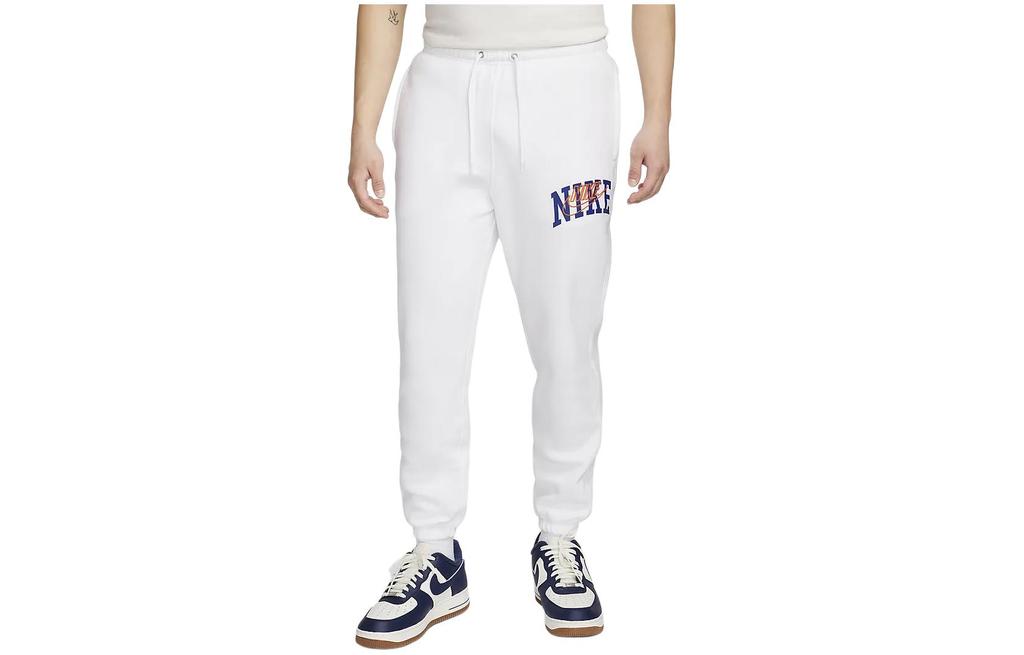 Nike Спортивные штаны из флиса с принтом букв, на шнуровке, повседневные, с эластичными манжетами, с флисовой подкладкой, вязаные, мужские, белые FV4454-100