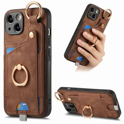Чехол-подставка из искусственной кожи с магнитным кольцом для iPhone 13 12 Mini 15 14 11 Pro Max XS XR X 8 Plus, кошелек с держателем для карт