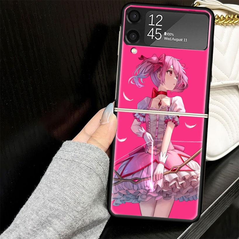 Чехол для телефона Samsung Galaxy Z Flip7 Flip6 Flip5 Flip4 Flip3 5G из твердого пластика, аниме Мадока Магика, черный