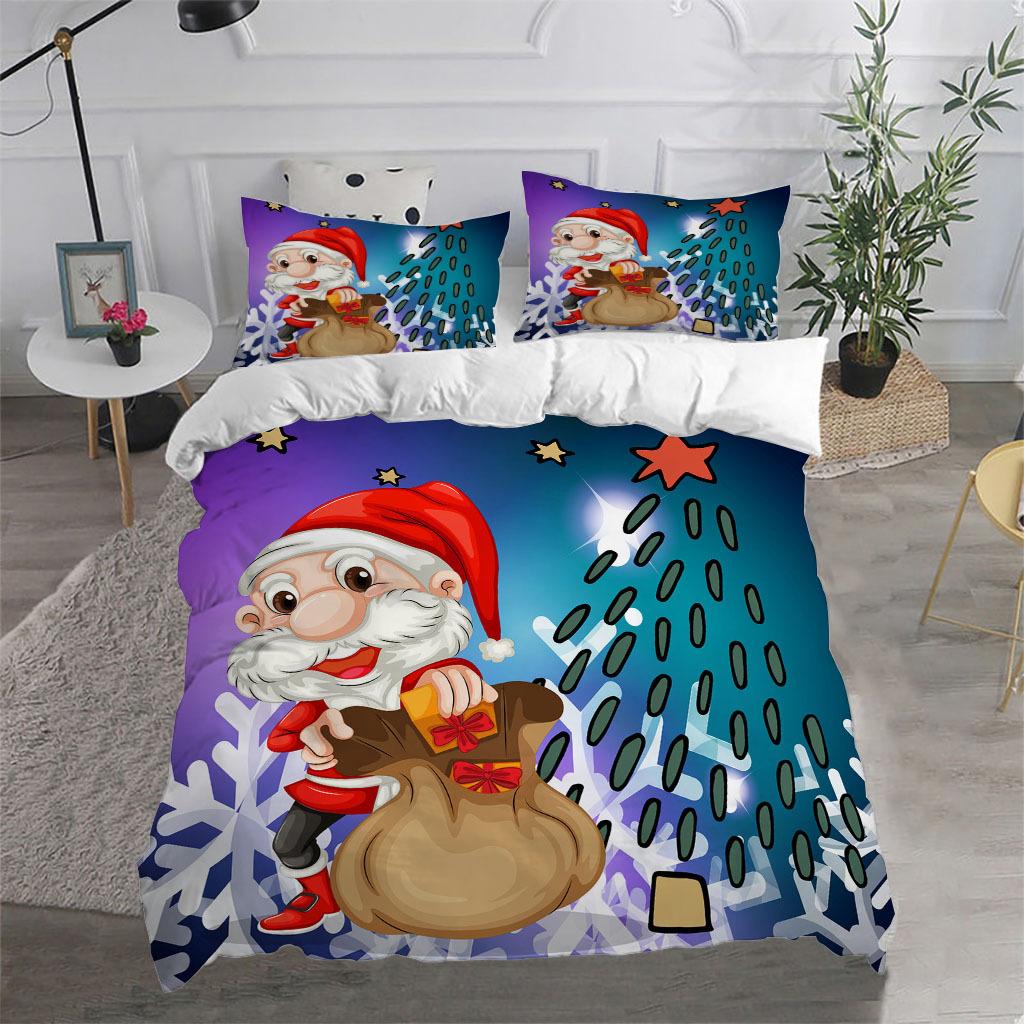 Santa Claus Merry Christmas Duvet Cover Set for Kids Christmas Gift King Queen Size Polyester Comforter Cover with Pillowcases