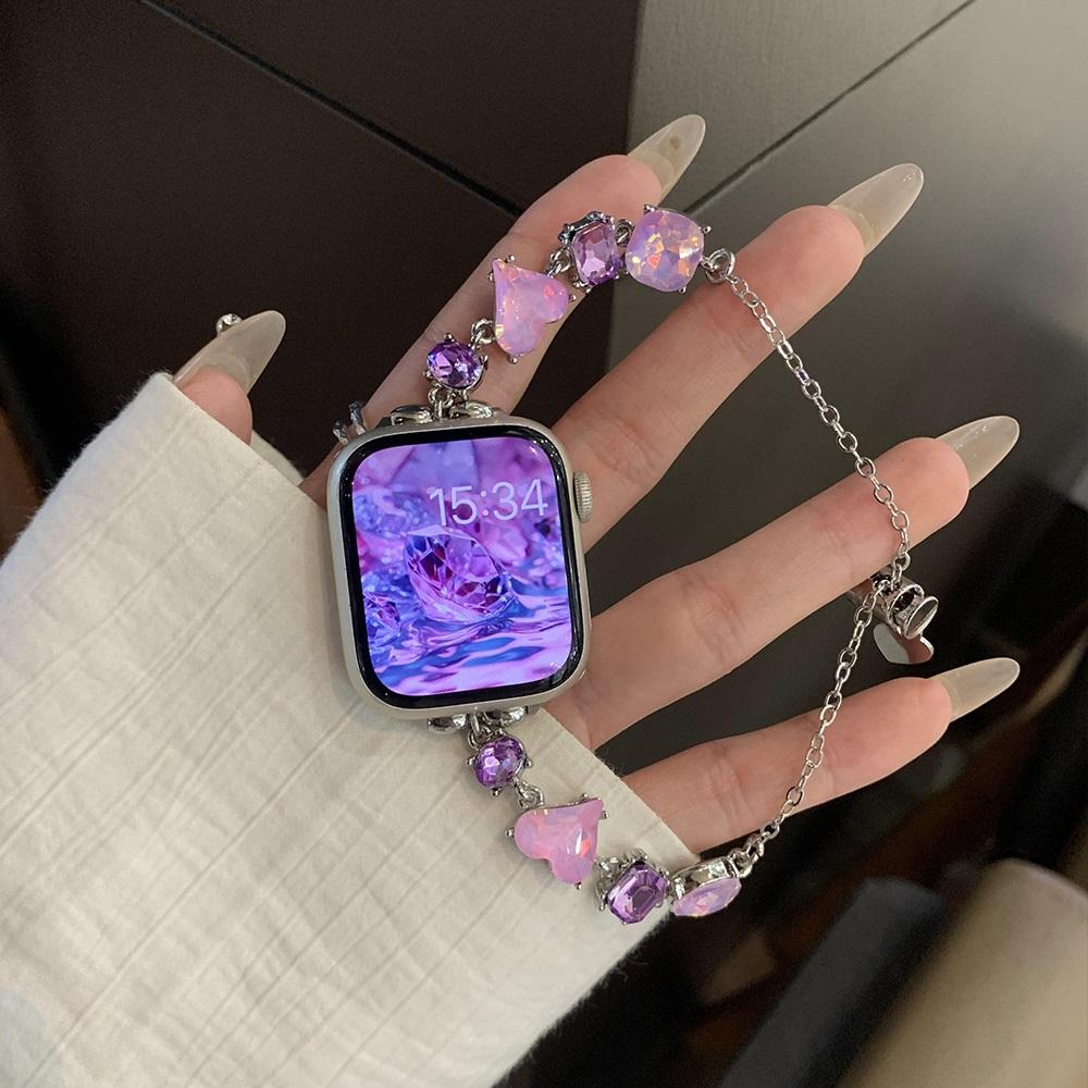 Цветной ремешок из нержавеющей стали для Apple Watch Ultra 2 49 мм 9 8 7 42 мм 44 45 мм Женский кристальный ремешок для IWatch 6 5 4 Se 38 40 41 мм