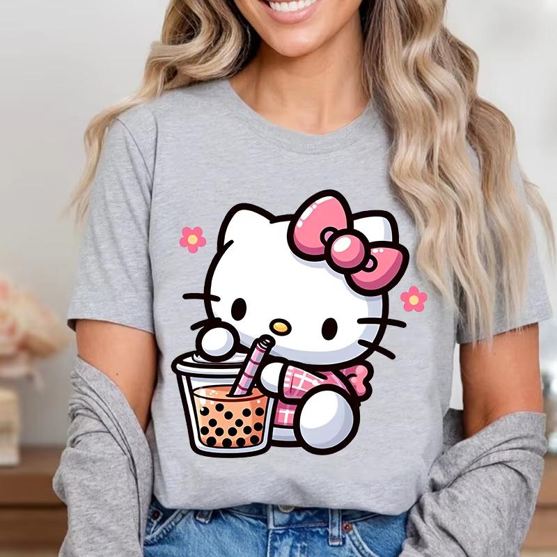2026 Summer new Hello Kitty Collection100Cotton Printed Shortsleeved Tshirt Boys and Girls Childrens