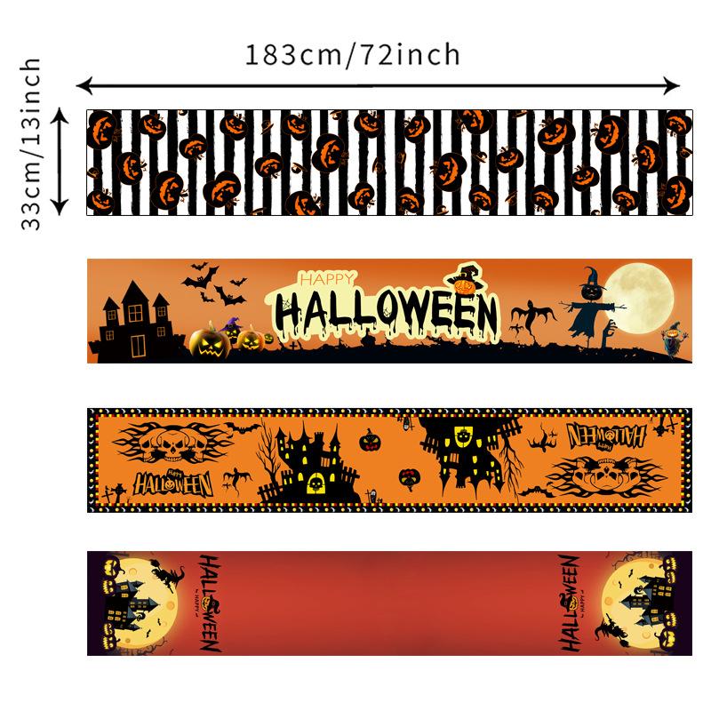 1pc Halloween Table Runner Witch Sunset Skull Bat Castle Table Runner Durable Tablecloth for Halloween Dinning Room Decoration