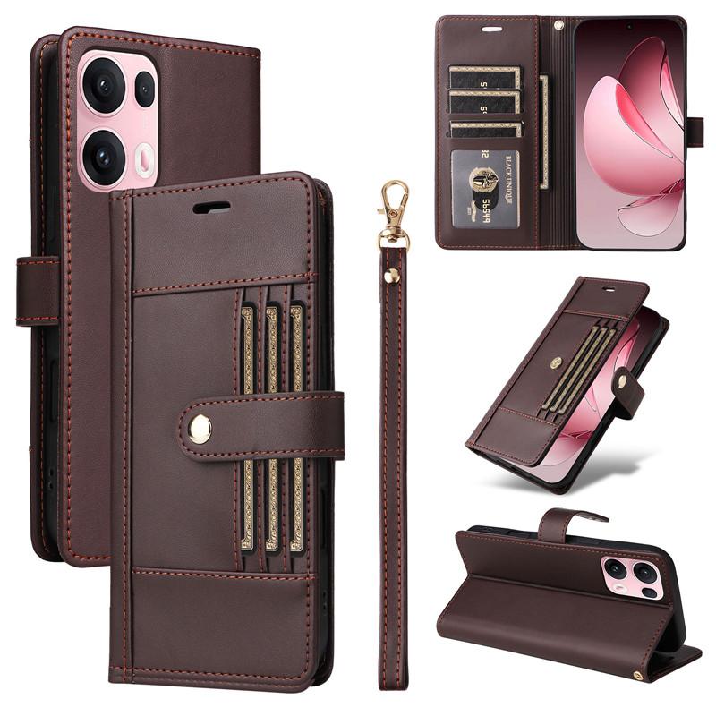 Кожаный чехол-книжка для OPPO Reno 14 13 13F 12F Reno14 Reno12 F Reno13 FS 4G 5G Чехлы-книжки Снаружи 6 слотов для карт
