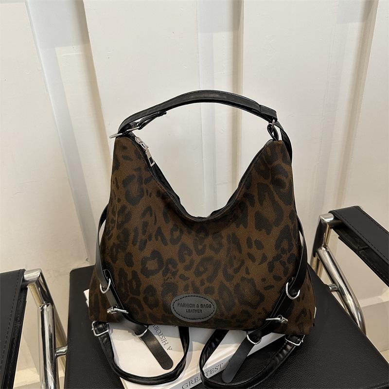 Винтажная сумка-тоут с леопардовым принтом, женская сумка-рюкзак в студенческом стиле, большая вместимость, сумка-мессенджер через плечо