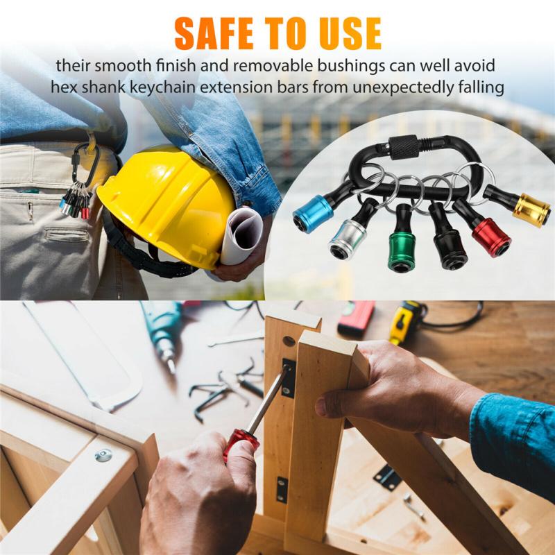 6 Pcs Metal 1/4" Hex Shank Quick Release Keychain Screwdriver Drill Bit Holder Set Cup-shaped