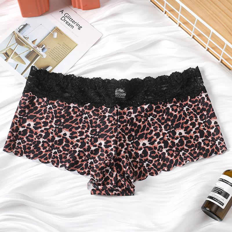 Sexy Large Size Animal Pattern Panties Ice Silk Seamless Boxers Mid-Waist Sports Fitness Women'S Panties