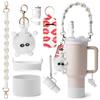 Floral Themed Thermal Cup Accessories Set Bottle Handle Strap/Silicone Cup Boots/Spill Proof Stopper/Hairball Charm Kit