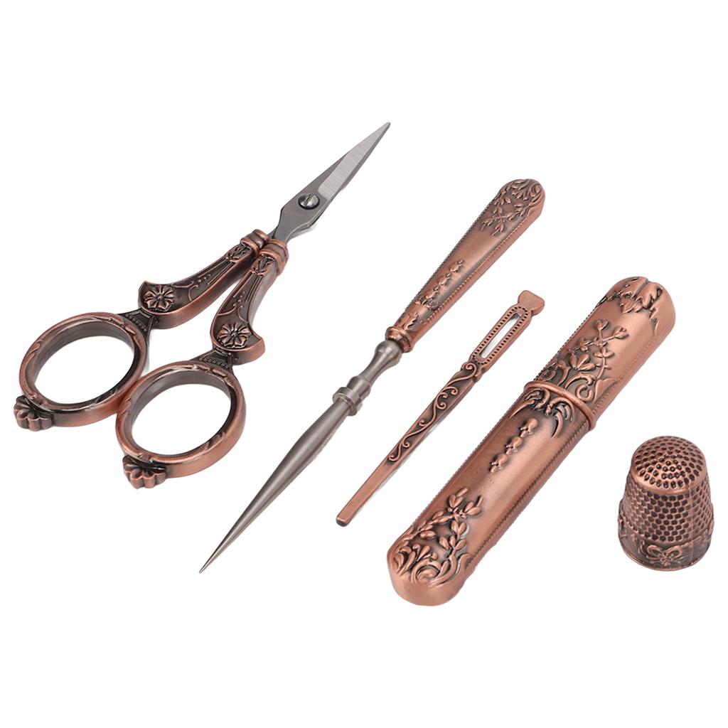 Embroidery Scissors Kit Red Ancient European Retro Style Stainless Steel DIY Sewing Embroidery