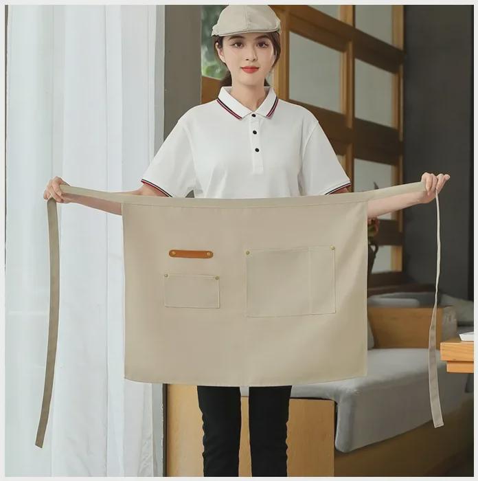 Унисекс водонепроницаемый холщовый полудлинный кухонный фартук с логотипом на талии