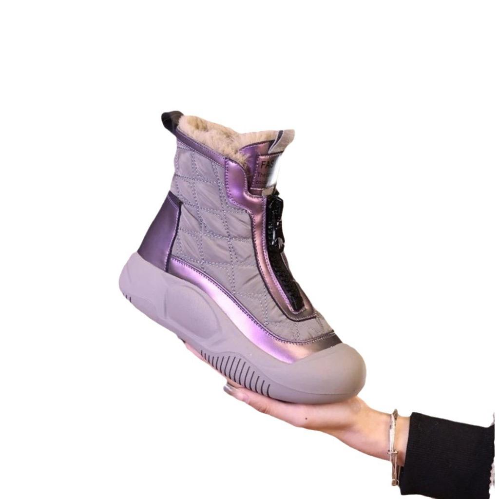 Женские зимние сапоги на толстой подошве, новые зимние, с высоким голенищем, бархатные, теплые, короткие сапоги, женские, нескользящие, большие, хлопковые, повседневные, женская обувь