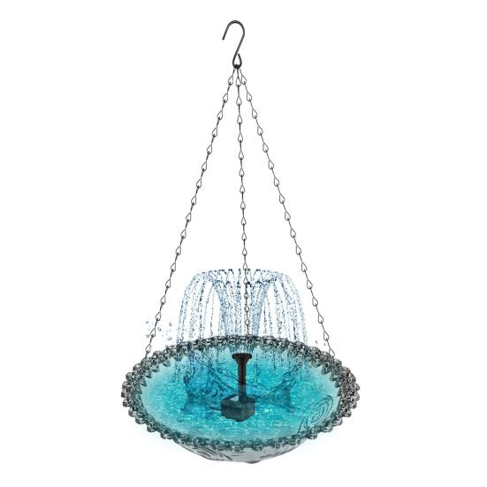 Подвесная ванна для птиц с солнечным фонтанным насосом для сада, поднос для кормушки колибри, солнечная энергия, фонтан, ванна для птиц, чаша для улицы