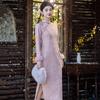 Womens Long Sleeve Winter Warm Chinese Style Qipao Dress With Fleece Lining Pink Yellow Plus Size S-3XL