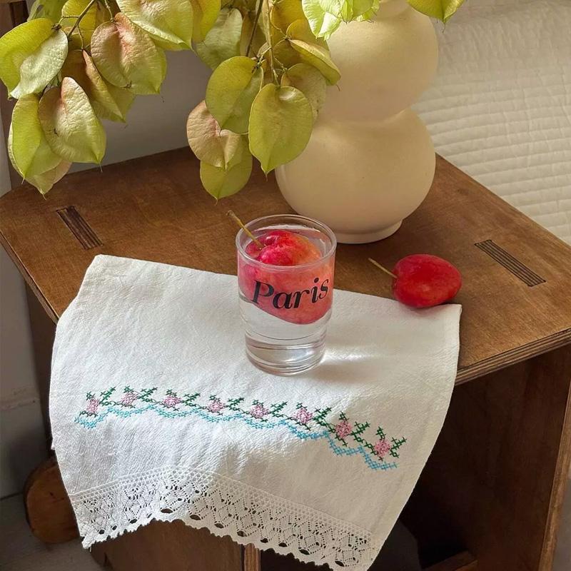 1Pc Decorative Cloth Dust Cover Embroidered Pastoral Style Cover Cloth Korean-style Photography Props Cotton Placemat Solid Color