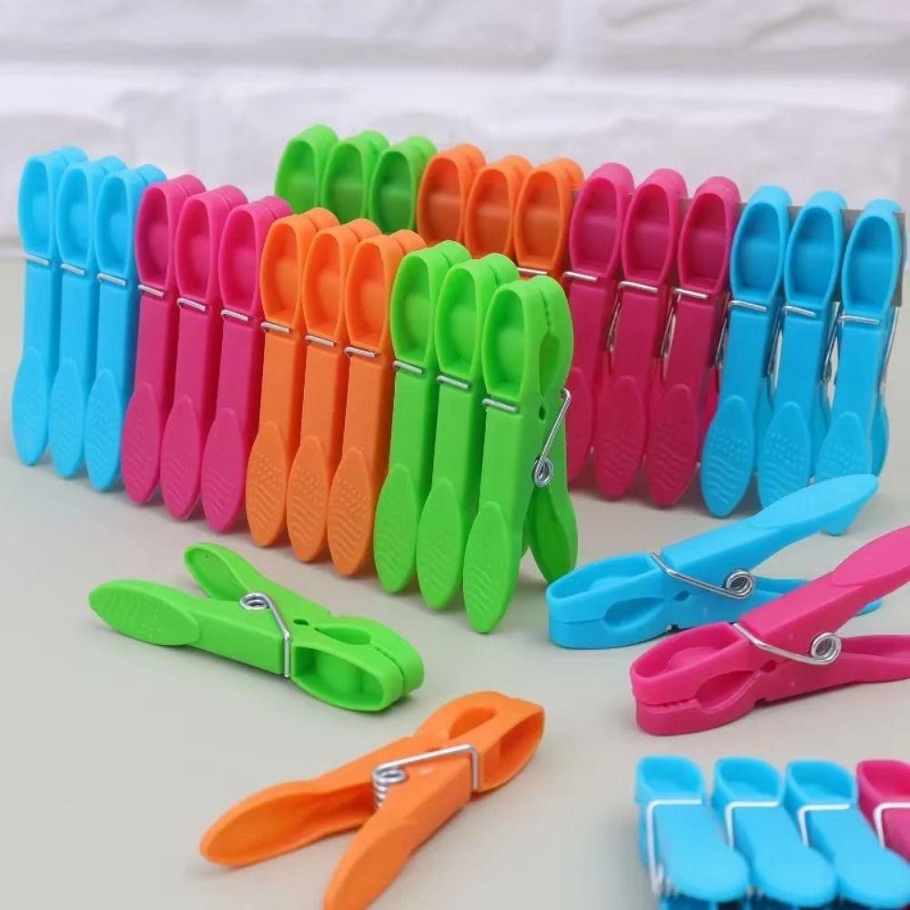 24/48/60Pcs Spring-Loaded Clothespins Mixed-Color Clothes Clips Windproof Clothes Pegs Home Storage