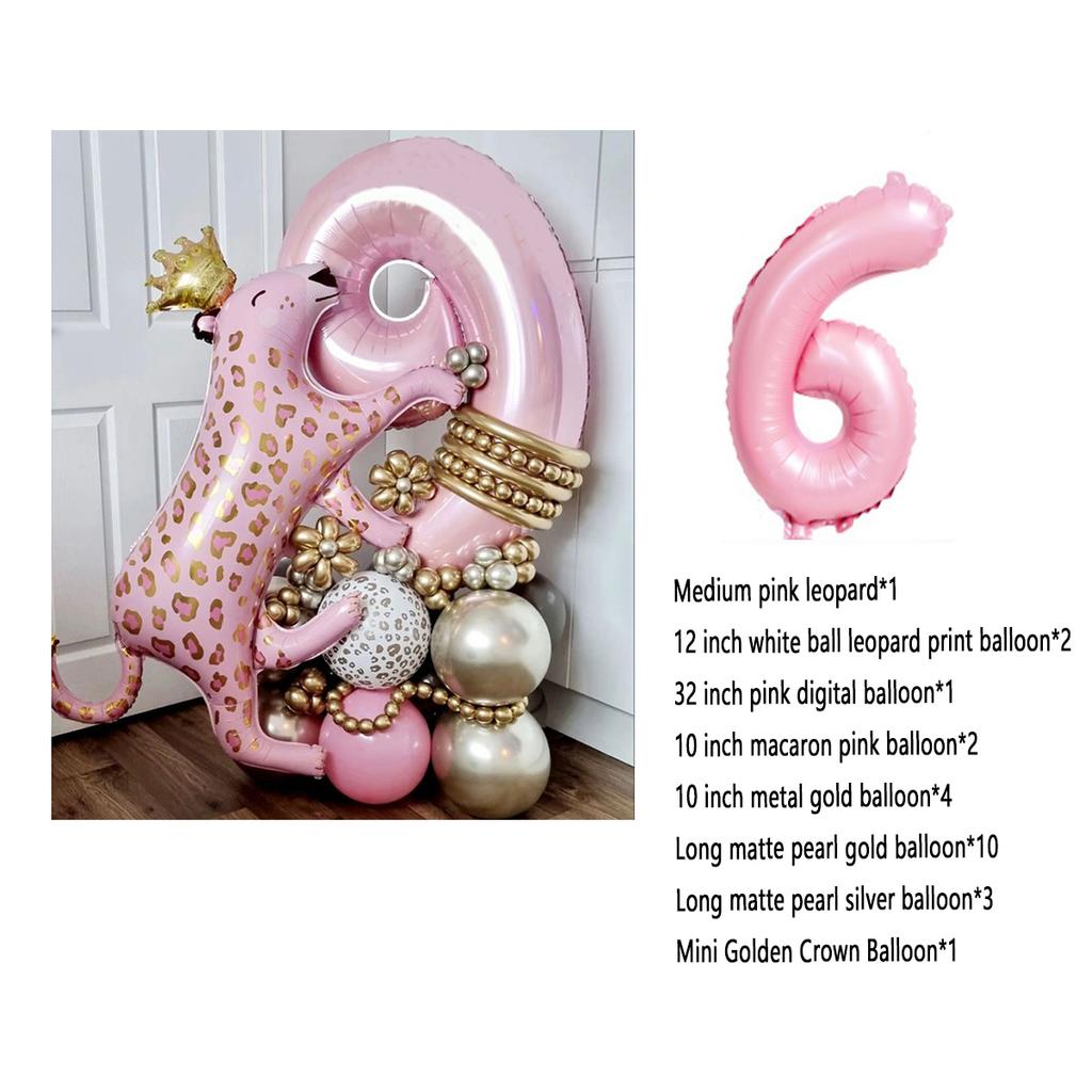 24pcs/Set Pink Leopard Balloons Tropical Hawaiian 32inch Number Foil Helium Globos Baby Shower Birthday Party Decorations