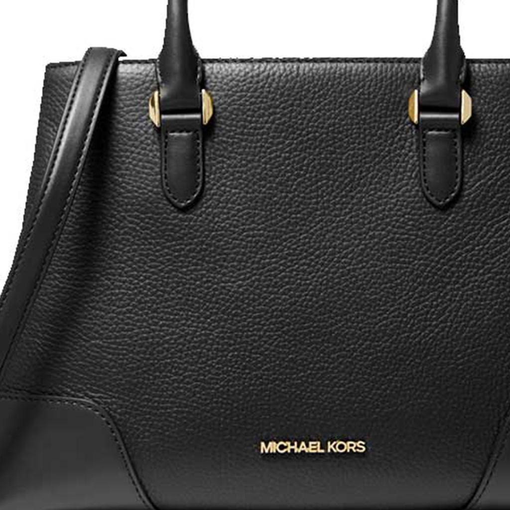 Michael Kors MK Crosby Классическая Элегантная Кожаная Сумка-Тоут с Золотым Логотипом Наплечная Сумка-Кроссбоди Женская Сумка Черная 38F0CCBS2L-001