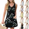 Women's Casual Summer Vest Dress With Pockets Floral Print V Neck Sleeveless Dress