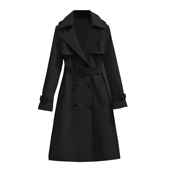 Women's Trench Coat Double-Breasted Classic Lapel Overcoat Windproof Long Belted Jacket Fall Outerwear with Pockets