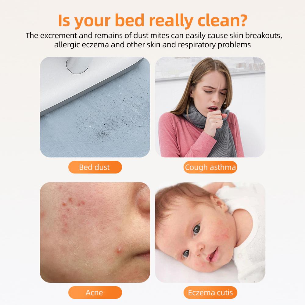 Пылесос для кровати с фиолетовым светом, 12 кПа, сильный всасывающий пылесос для матраса для волос домашних животных